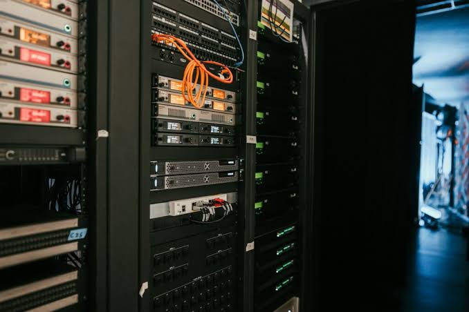 Network cables organized in a data center rack
